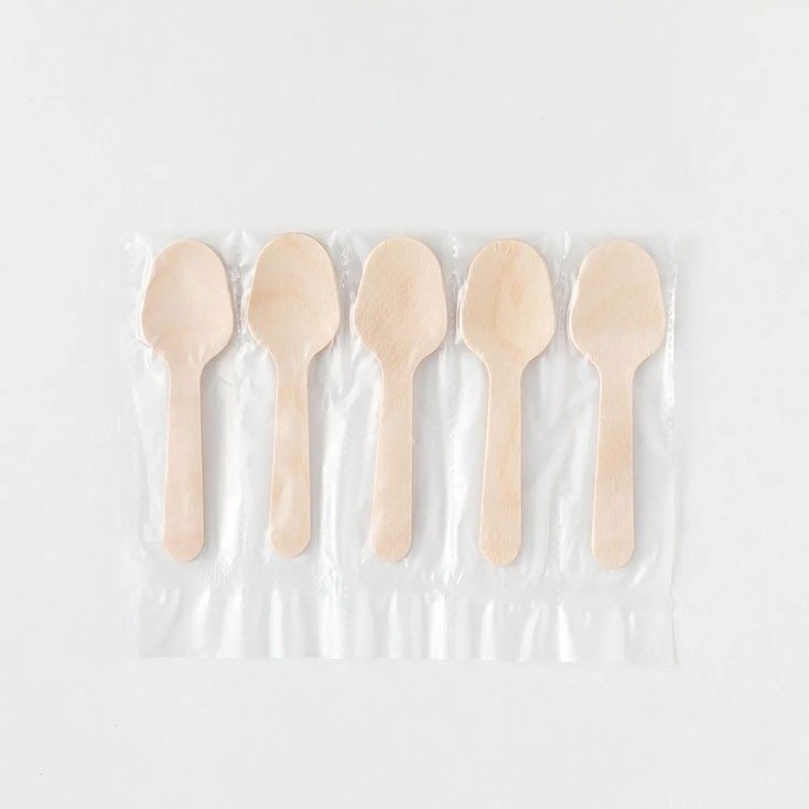 使い捨てスプーン 木製スプーン85 透明5連袋 アサヒグリーン