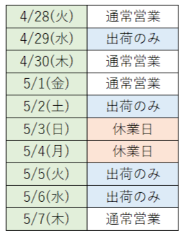 GW営業日カレンダー