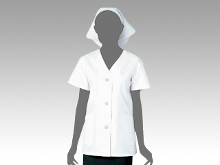 調理衣 1-012 女子白衣(襟なし・半袖) M