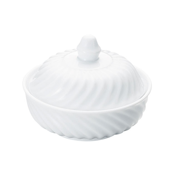 中華用食器 燕舞 白磁 蓋付キャセロール 渦巻 11.5cm カンダ