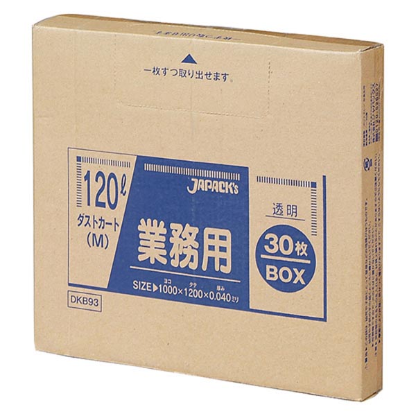 箱入ゴミ袋 DKB93 ダストカートBOX 120L 透明 30枚 ジャパックス