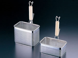 麺用品 UK18-8 木柄パンチング角てぼ 横型S