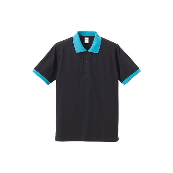 5050-01ポロシャツ ブラック・ターコイズブルー 5L