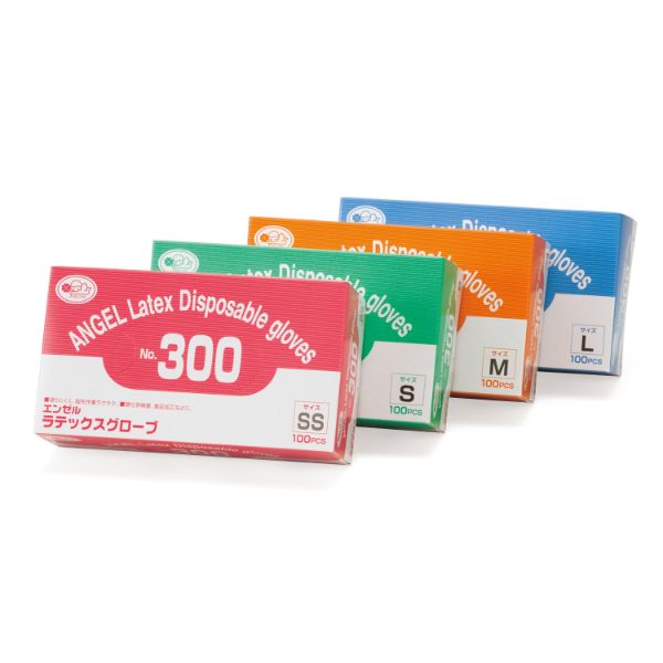 ゴム手袋 No.300 ラテックスグローブ(粉付)エンボスタイプ SS サンフラワー