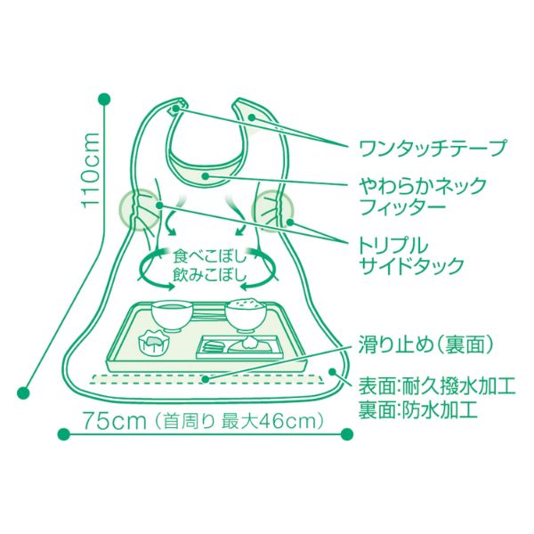 【介護/医療】食事用エプロン PH 食事用エプロン STグリーン 1枚入 オオサキメディカル