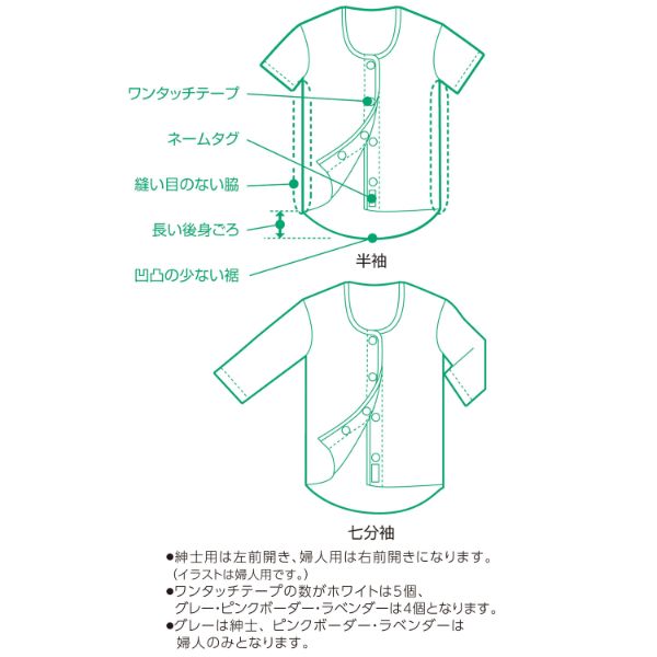 【介護/医療】インナー PH ワンタッチ肌着 前開 紳士 7分袖 M Wh1枚 オオサキメディカル