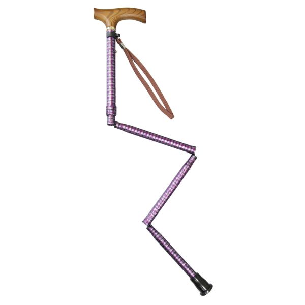 【介護/医療】杖 すべりにくい杖 伸縮折りたたみ式 紫チェック オオサキメディカル