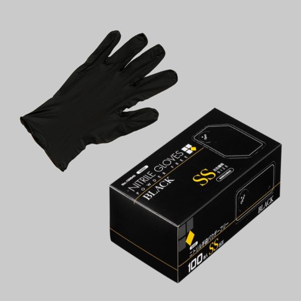N460ニトリル手袋 粉無 BLACK(SS)