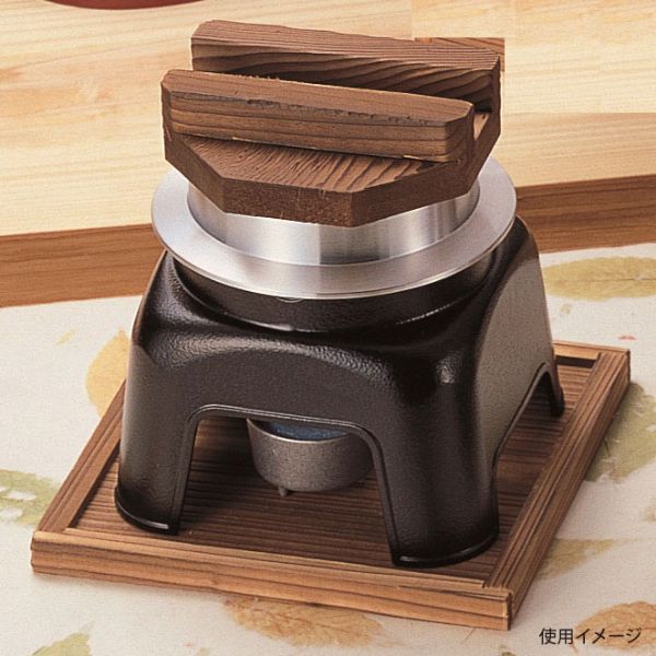 和食用品 M10-295 お釜かまどセット(中) 黒 木(蓋・敷板) マイン