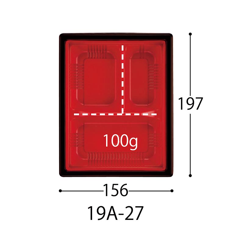 弁当容器 CTWF-19A-27赤黒-BK身L 中央化学