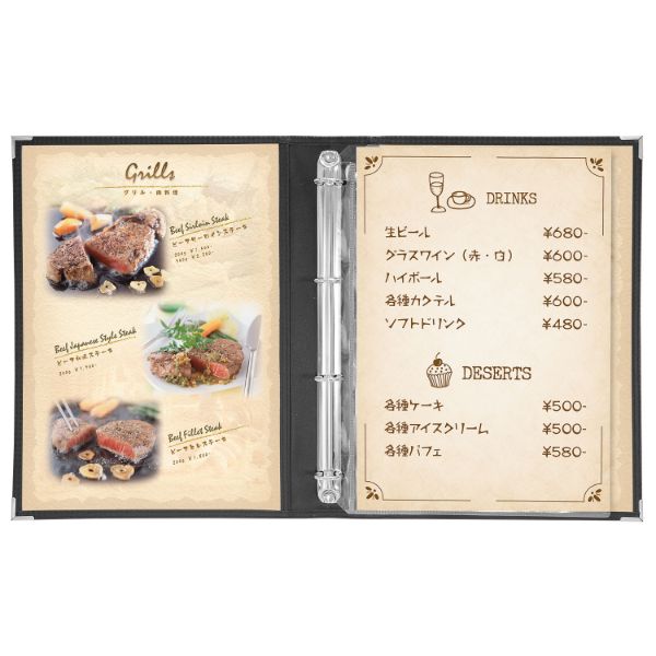 メニューブック BOLD BINDER ABW バインダークリアアメリカンA4-6P 黒 シンビ