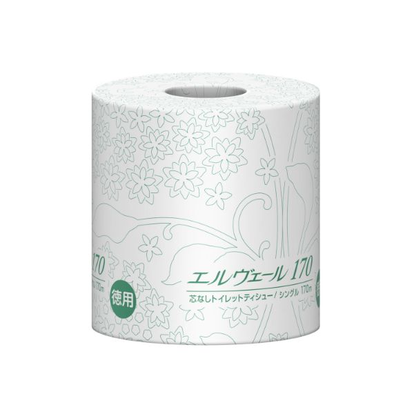 トイレットペーパー エルヴェールトイレットティシューシングル 170m巻 個包装(ミシン目入り) 芯無し エリエール