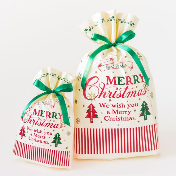 ポリ手提げ クラシカルクリスマス リボン付PEギフトバッグ-S(20枚) ヘッズ