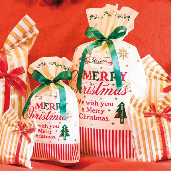 ポリ手提げ クラシカルクリスマス リボン付PEギフトバッグ-S(20枚) ヘッズ