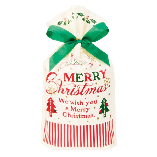 ポリ手提げ クラシカルクリスマス リボン付PEギフトバッグ-XS(20枚) ヘッズ