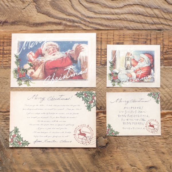 贈答用飾り クリスマスアンティークサンタ カード-3/日本語(30枚) ヘッズ