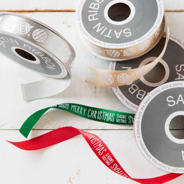 クリスマスオーナメント プリントサテンリボン-1/ゴールド(1巻 ヘッズ