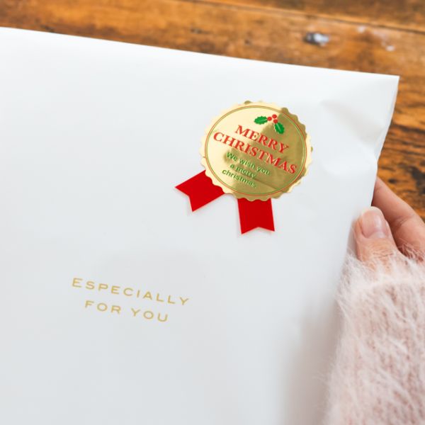 クリスマスゴールド リボン付シール-1(60枚) ヘッズ
