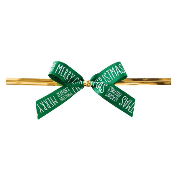 クリスマスプリントリボンワイヤータイ-2/グリーン(30個) ヘッズ