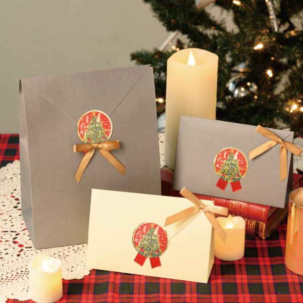 クリスマスベアラーリボン型シール-1(100枚) ヘッズ