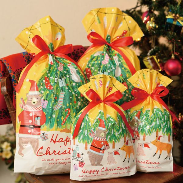 袋 クリスマスベアラーリボン付PEギフトバッグ-M(20枚) ヘッズ
