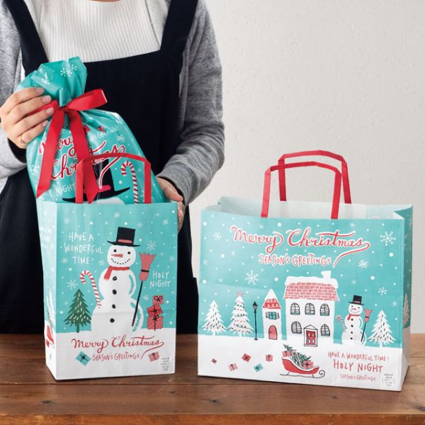 紙手提袋 クリスマスミントブルー ペーパーバッグ-4(50枚) ヘッズ