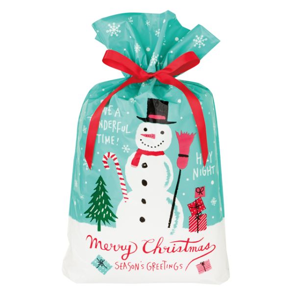 袋 クリスマスミントブルー リボン付PEギフトバッグ-M(20枚 ヘッズ