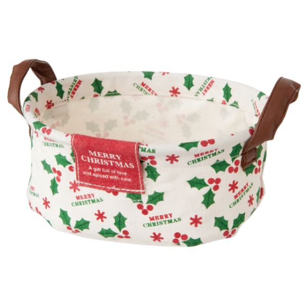 クリスマス柊オーバル布バスケット-S(10個)