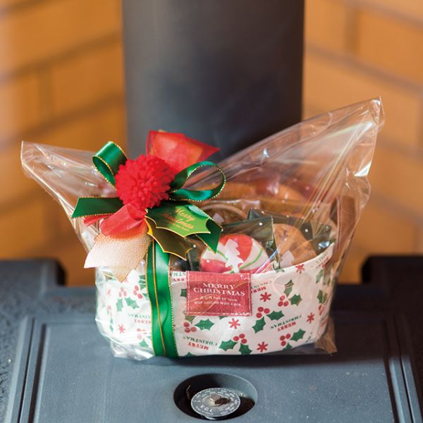 クリスマス柊オーバル布バスケット-S(10個)