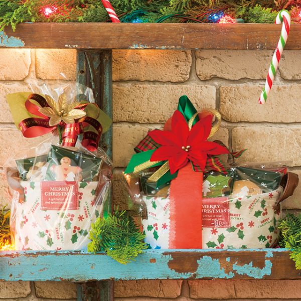 クリスマス柊オーバル布バスケット-S(10個)