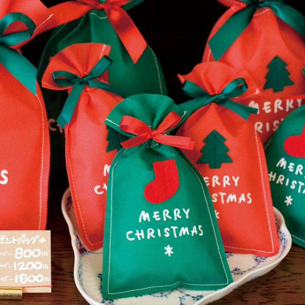 エコバッグ シンプルクリスマス グリーン 不織布バッグ-M(10枚) ヘッズ