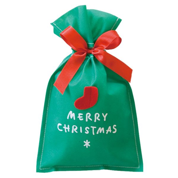 巾着袋 シンプルクリスマス グリーン 不織布バッグ-SS(10枚)