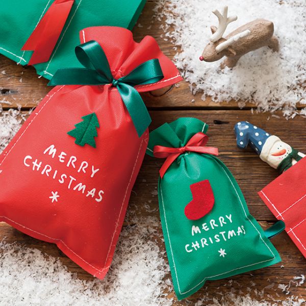 エコバッグ シンプルクリスマス レッド 不織布バッグ-M(10枚) ヘッズ