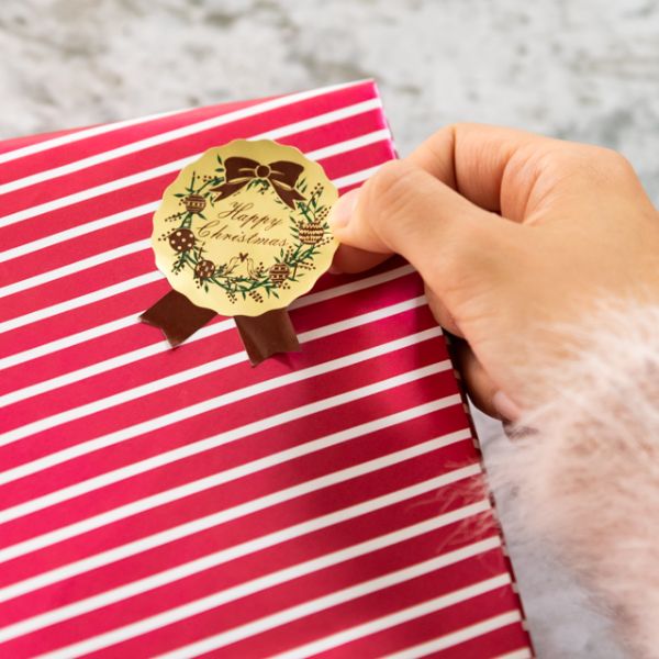ハッピークリスマス リボン型シール(100枚) ヘッズ