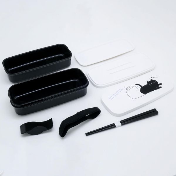 弁当容器 black cat ランチボックス二段(仕切付) PW-28K