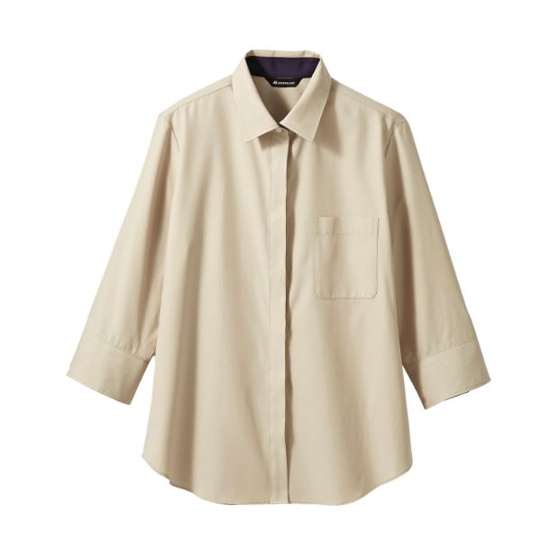 七分袖シャツ 住商モンブラン BF2211-3_15 シャツ レディス 7分袖 ベージュ/ネイビー 15号