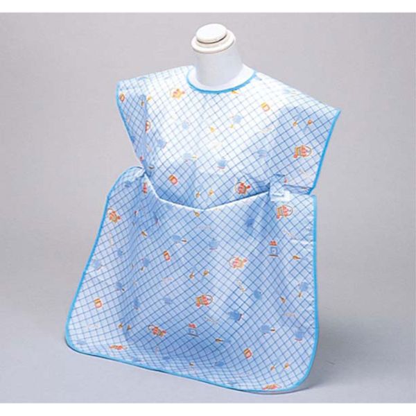 【介護/医療】食事補助用品 ナイロン お食事2WAYエプロン ブルー