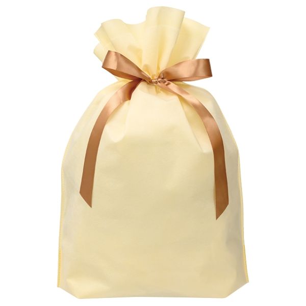 不織布袋 2重不織布リボン付バッグ-L クリーム(10枚) ヘッズ