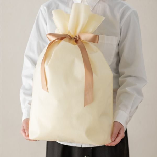 不織布袋 2重不織布リボン付バッグ-L クリーム(10枚) ヘッズ