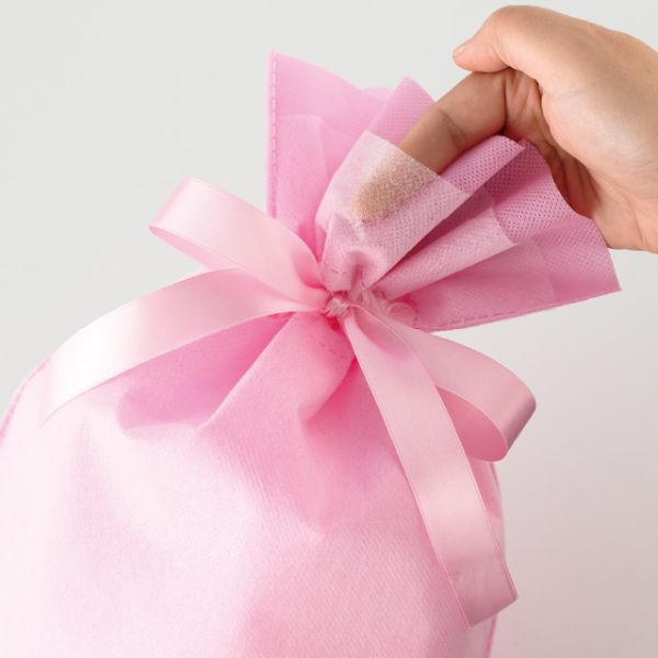 不織布袋 2重不織布リボン付バッグ-L ピンク(10枚) ヘッズ