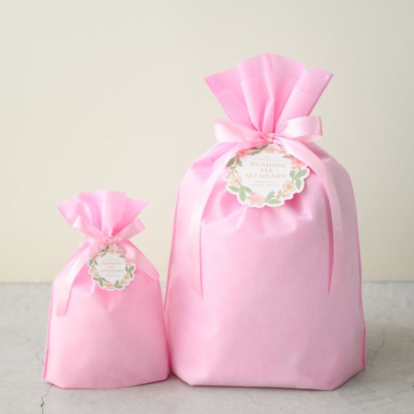 不織布袋 2重不織布リボン付バッグ-L ピンク(10枚) ヘッズ