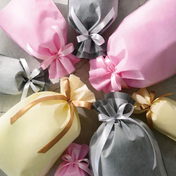 不織布袋 2重不織布リボン付バッグ-M クリーム(10枚) ヘッズ