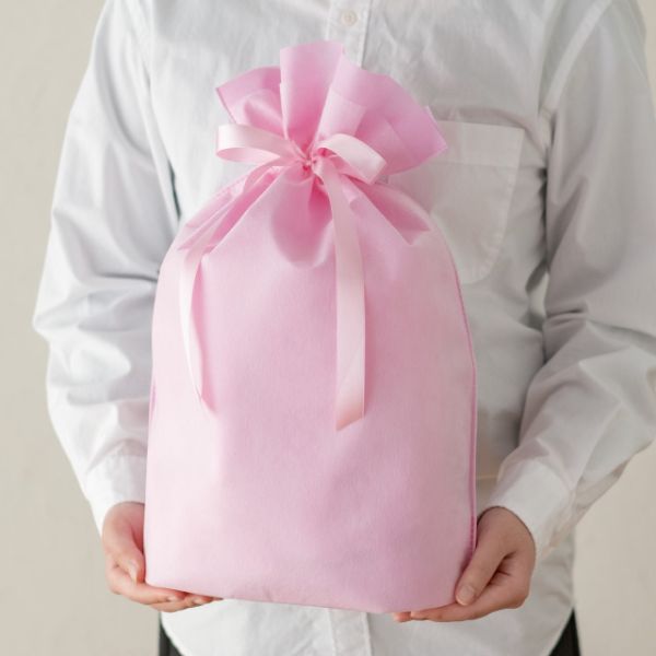 不織布袋 2重不織布リボン付バッグ-M ピンク(10枚) ヘッズ