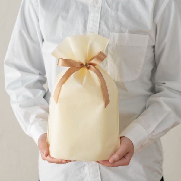 不織布袋 2重不織布リボン付バッグ-S クリーム(20枚) ヘッズ