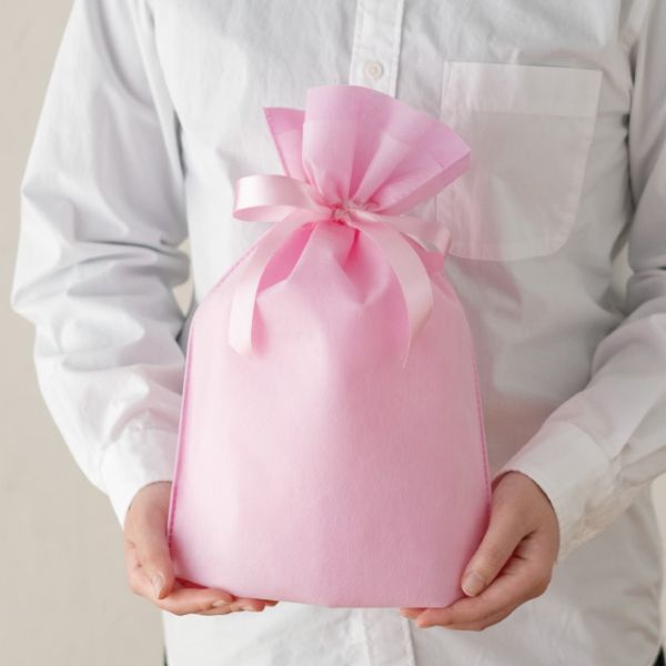 不織布袋 2重不織布リボン付バッグ-S ピンク(20枚) ヘッズ