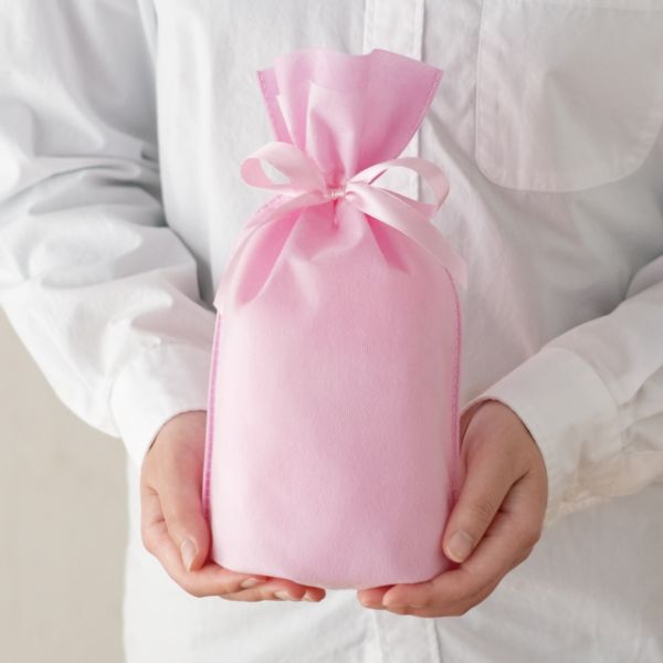 不織布袋 2重不織布リボン付バッグ-XS ピンク(20枚) ヘッズ