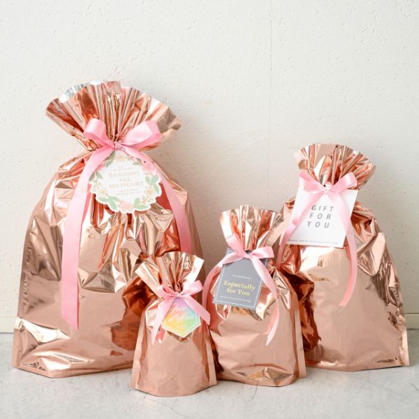 袋 アルミ蒸着リボン付バッグ-M ピンク(10枚) ヘッズ