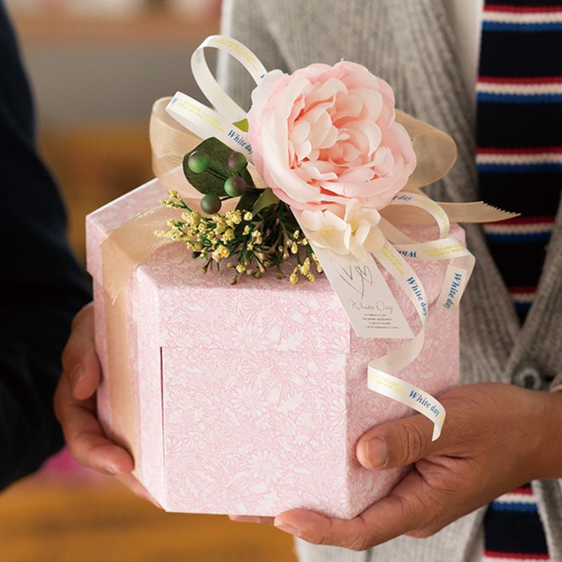 ギフト箱 グレイスフルフラワー六角二段貼箱Mモーブピンク(4個) ヘッズ