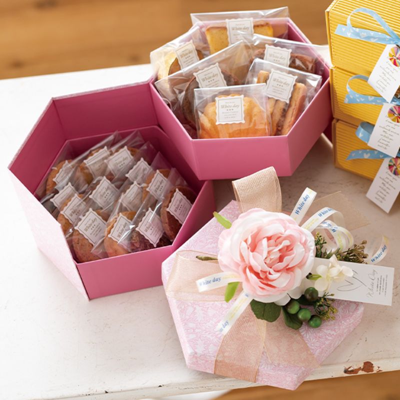 ギフト箱 グレイスフルフラワー六角二段貼箱Mモーブピンク(4個) ヘッズ