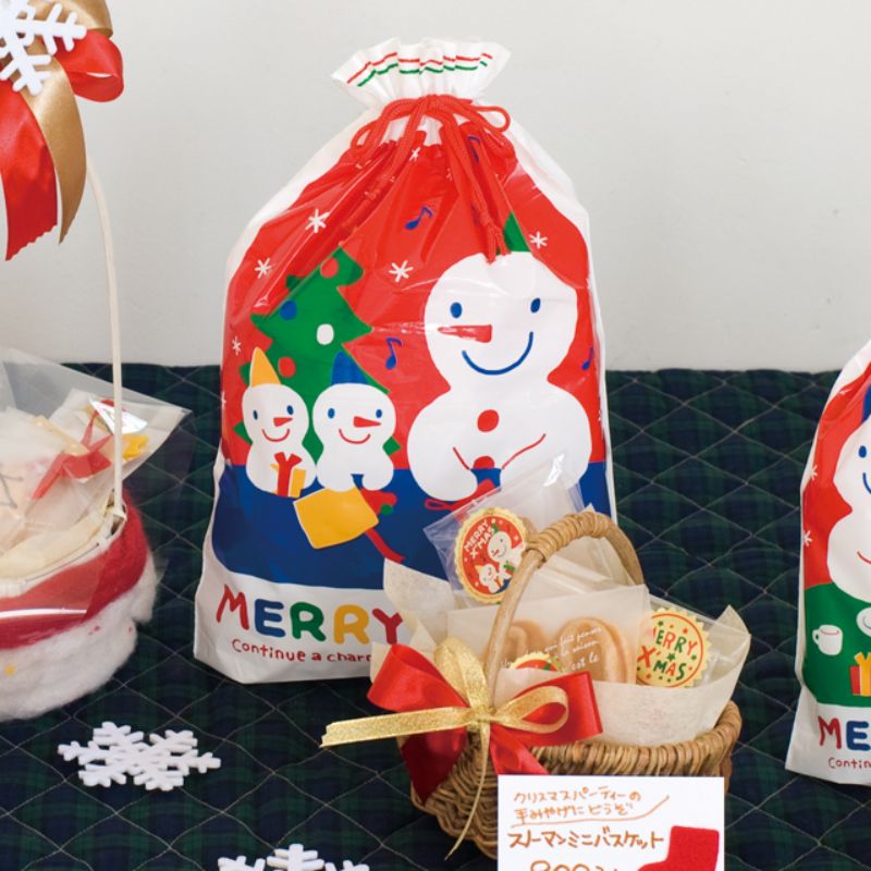 袋 スノーマンギフト巾着バッグ-3(20枚) ヘッズ